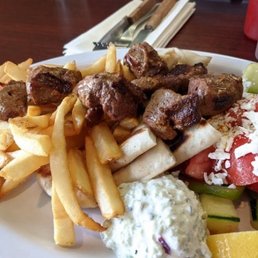 Fries with mix protein and yogurt dip + Greek Salad Fries with mix protein and yogurt dip + Greek Salad