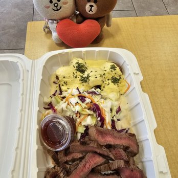 Aina Grill - Mini Sirloin steak comes with 2 sides - I got coleslaw and cheesy baby potatoes... delicious! - American Near Me - Waipahu, Hawaii