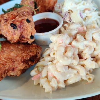 S/T Hooligan's - Basil fried chicken with their island Mac and coleslaw on the side - Cajun/Creole Near Me - Seattle, Washington