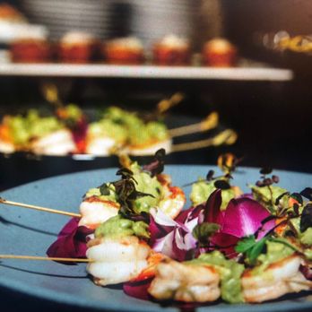 Brooklyn Lantern - shrimp skewers on a blue plate - New American Near Me - Brooklyn, New York