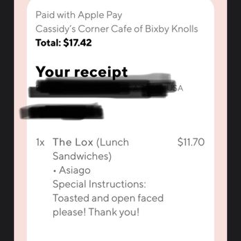 Cassidy’s Corner Cafe - Original receipt!! Look at the special instructions! Never asked for extra just open-faced!!! - Cafes Near Me - Long Beach, California