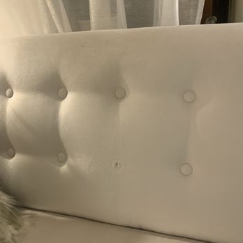 Tito’s Upholstery - Before: untufted couch cushion and button fell off - Furniture Reupholstery Near Me - Chicago, Illinois