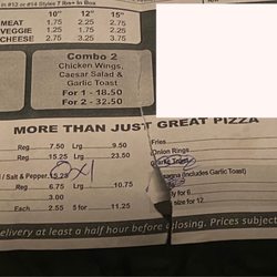 Versato's Pizza - Close up of Extra toppings, combo special & other items on menu