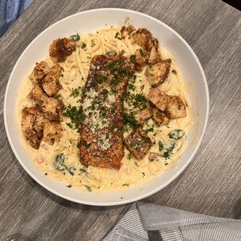 Roc South Cuisine - Blackened salmon and chicken Alfredo - Southern Near Me - Atlanta, Georgia