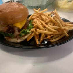 Bacon cheeseburger with our fresh cut fries.