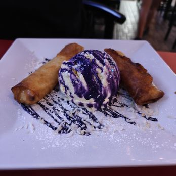 Champs Hawaii - Banana lumpia ala mode with ube sauce - Sports Bars Near Me - Honolulu, Hawaii Champs Hawaii - Banana lumpia ala mode with ube sauce - Sports Bars Near Me - Honolulu, Hawaii