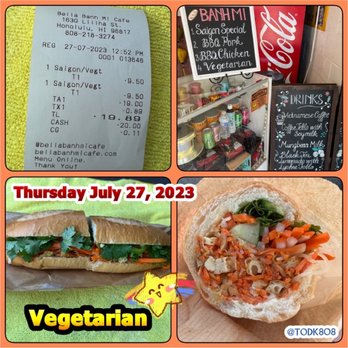 Bella Banh Mi Cafe - Vegetarian! Thursday July 27, 2023 - Sandwiches Near Me - Honolulu, Hawaii
