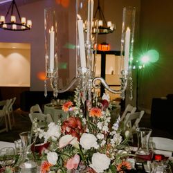 D'Lily's Flower - Floral table centerpiece with tall glass candles