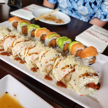 Sushi Haya - Super crunch roll (front) and orange dragon (back) - Japanese Near Me - Houston, Texas Sushi Haya - Super crunch roll (front) and orange dragon (back) - Japanese Near Me - Houston, Texas