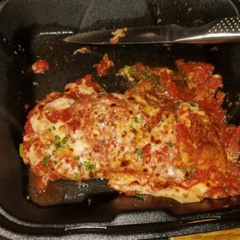 RigaTony's Authentic Italian - Supposed to be chicken parmigiana for 4, but it's a single serving cut into 4 tiny pieces. - Italian Near Me - Tempe, Arizona