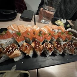Top: lemon drop roll Middle: red dragon roll Bottom: dragon roll