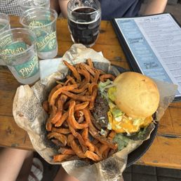 Pharmacy burger with sweet potato fries