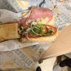 Subway - This sub should have black olives and light onions. And the bread is so hard, we trashed it.