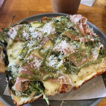 Renegade By Devout Coffee - The Chealsea (pizza) pesto sauce with prosciutto. - Coffee & Tea Near Me - Fremont, California Renegade By Devout Coffee - The Chealsea (pizza) pesto sauce with prosciutto. - Coffee & Tea Near Me - Fremont, California