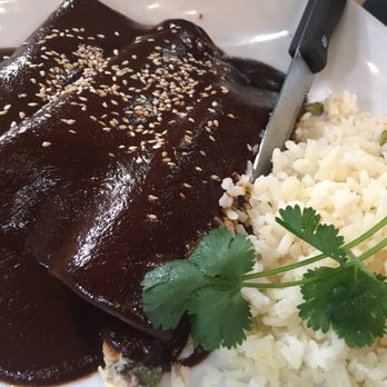 Mesa Mercado - "Chicken Enchiladas" - Three corn tortillas stuffed with marinated shredded chicken and topped with mole sauce - Mexican Near Me - Carmichael, California
