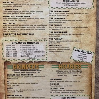 Hilltop Bar - Back of menu - Pizza Near Me - Woodville, Wisconsin Hilltop Bar - Back of menu - Pizza Near Me - Woodville, Wisconsin