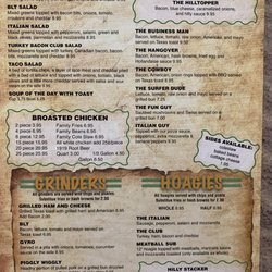 Hilltop Bar - Back of menu
