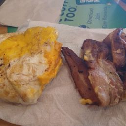 Egg, bacon sandwich, opened Egg, bacon sandwich, opened