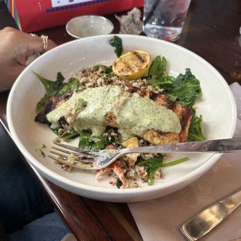 The Train Shed - Salmon with rice - Bars Near Me - St Louis, Missouri