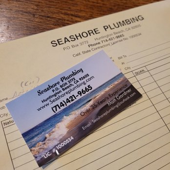 Seashore Plumbing - Yup outstanding service... - Plumbing Near Me - Huntington Beach, California