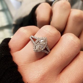 Redlands Diamond District - Magnificent marquise cut diamond surrounded by a halo that compliments a split shank. Absolutely adore this ring! - Jewelry Near Me - Redlands, California