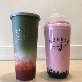 Bubble U - Left: Strawberry Matcha Right: strawberry smoothie with boba - Coffee & Tea Near Me - Los Angeles, California