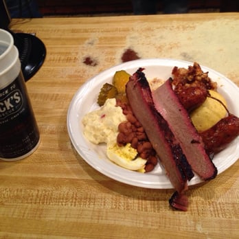 Black's Barbecue Lockhart - Lean brisket jalapeño sausage and sides - Barbeque Near Me - Lockhart, Texas