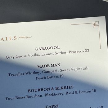 Saint - Portion of the Cocktail menu - Italian Near Me - St. Augustine, Florida