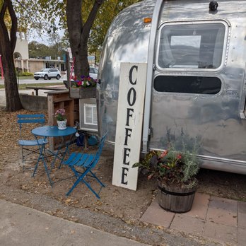 Freewheelin' Coffee - The waiting table right by the airstream. - Coffee & Tea Near Me - Austin, Texas