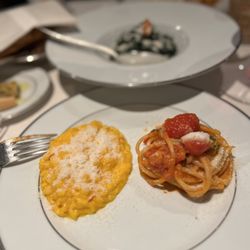 Da Giacomo - Saffron risotto & spaghetti con pomodoro.