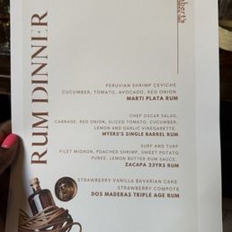 Menu for rum dinner. Menu for rum dinner.
