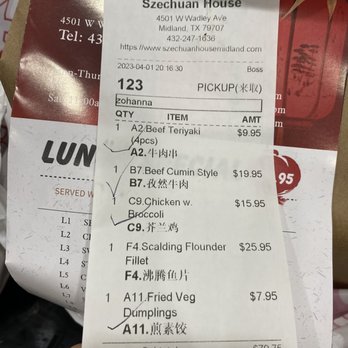 Szechuan House - Receipt - Szechuan Near Me - Midland, Texas Szechuan House - Receipt - Szechuan Near Me - Midland, Texas