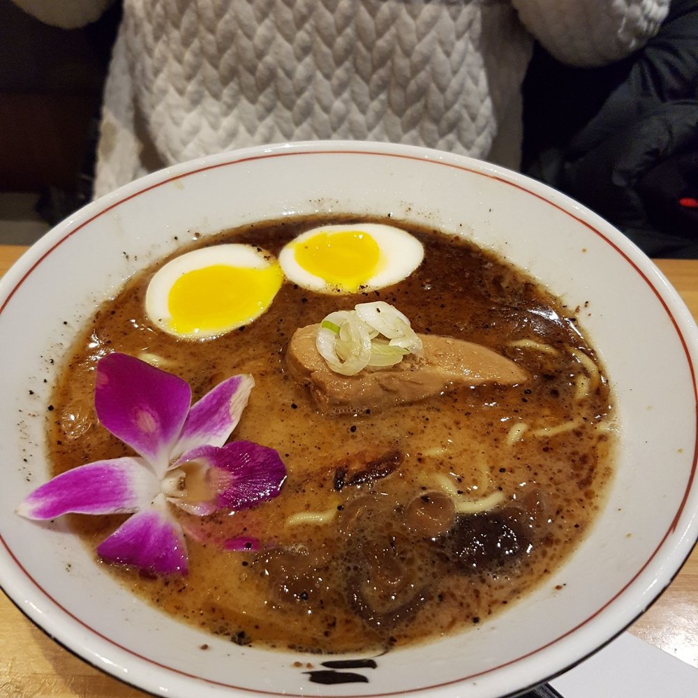 Sansotei Ramen - Misoblack with edible flower - Japanese Near Me - Markham, Ontario Sansotei Ramen - Misoblack with edible flower - Japanese Near Me - Markham, Ontario