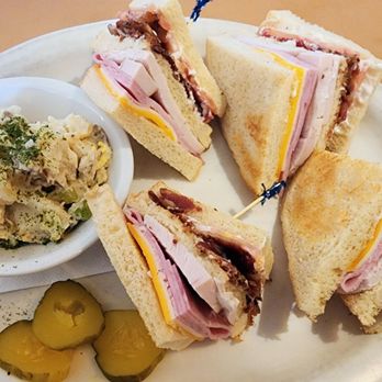 Shay's Restaurant - Club w/o lettuce, with potato salad & pickles (7/23/26) - Breakfast & Brunch Near Me - Shoreline, Washington Shay's Restaurant - Club w/o lettuce, with potato salad & pickles (7/23/26) - Breakfast & Brunch Near Me - Shoreline, Washington