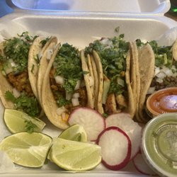 Tacos Mi Poblanita Corp - Furthest left are Al Pastor, Chicken is second to right, Beef is furthest right.