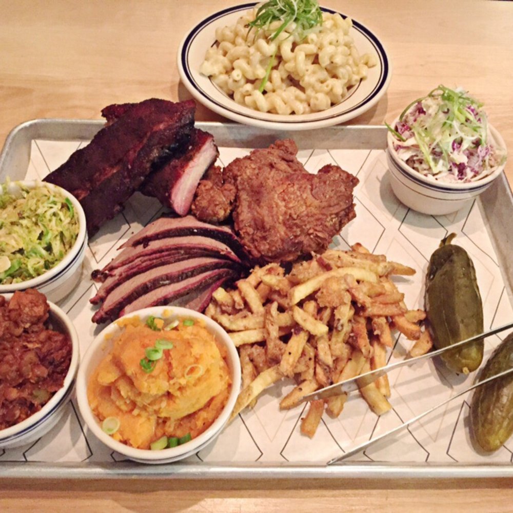Meat - Mac & Cheese, ribs, fried chicken, coleslaw, Brussel sprouts, brisket, garlic fries, pickles, baked beans and sweet potato mash. - Barbeque Near Me - Edmonton, Alberta Meat - Mac & Cheese, ribs, fried chicken, coleslaw, Brussel sprouts, brisket, garlic fries, pickles, baked beans and sweet potato mash. - Barbeque Near Me - Edmonton, Alberta
