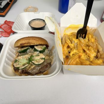 Mashed Burgers - Double cheese with Jalapeno pickles and Smash sauce. Cheese fries. - Burgers Near Me - Cliffside Park, New Jersey Mashed Burgers - Double cheese with Jalapeno pickles and Smash sauce. Cheese fries. - Burgers Near Me - Cliffside Park, New Jersey