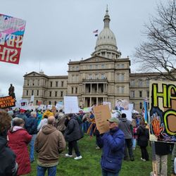 Michigan State Capitol - Protesting on the west side of the capitol.