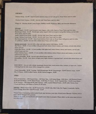 Menu photo 1 The Old Train Station Depot Quanah, TX Menu photo 1 The Old Train Station Depot Quanah, TX