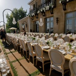 Larcom’s Event Lighting - Empire style swag chandeliers and chandelier shepherds hooks.