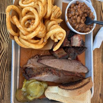Meat Mitch Barbeque - Two meat platter with sliced brisket and burnt ends, BBQ beans and fries - Barbeque Near Me - Kansas City, Missouri Meat Mitch Barbeque - Two meat platter with sliced brisket and burnt ends, BBQ beans and fries - Barbeque Near Me - Kansas City, Missouri