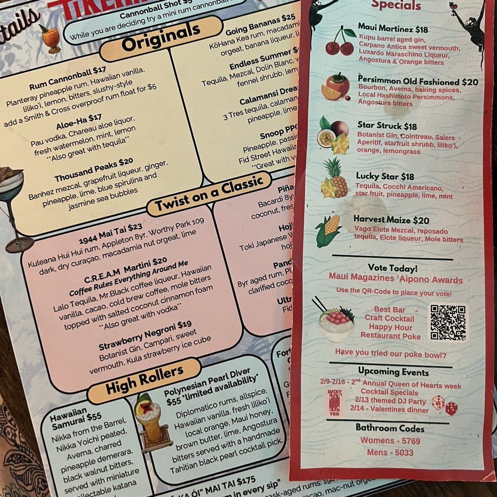 Tikehau Lounge - Menu - Cocktail Bars Near Me - Kihei, Hawaii Tikehau Lounge - Menu - Cocktail Bars Near Me - Kihei, Hawaii