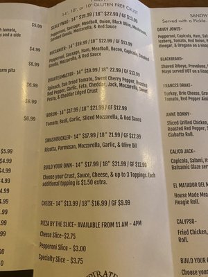 Menu photo 3 Pirate Pizza St Augustine, FL
