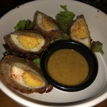 Cornish Pasty - Scotch egg. 5/5 -- perfectly crispy and flavorful. Goes great with the honey mustard sauce! - British Near Me - Las Vegas, Nevada