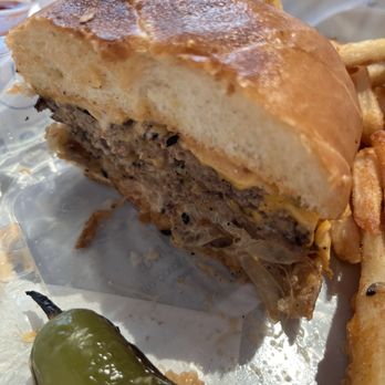 Your Burger Shot - double smash burger: grilled onions, american cheese, special sauce - Food Trucks Near Me - Hillsboro, Oregon Your Burger Shot - double smash burger: grilled onions, american cheese, special sauce - Food Trucks Near Me - Hillsboro, Oregon