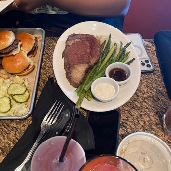 BJ's Restaurant & Brewhouse - Sliders With Fries*, prime rib medium, asparagus - Pizza Near Me - La Mesa, California BJ's Restaurant & Brewhouse - Sliders With Fries*, prime rib medium, asparagus - Pizza Near Me - La Mesa, California