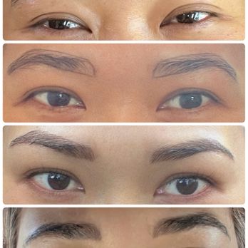 Brows by MarLee - Top: before Marlee's hand, drawing brows, finished look 1st time visiting, 2 week brows after touch up visited - Permanent Makeup Near Me - Novato, California