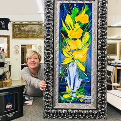 A Few Nice Things - Check out this beautiful Velia Newman original acrylic painting, freshly framed! Our customer chose a bold mix of silver moulding.