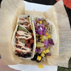 Vansauwa's Tacos And Vegan Eats - Black power taco and Caribbean jerk chicken taco