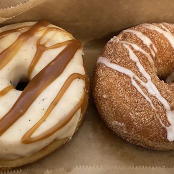 Beyond Amazing Donuts - Brown butter caramel (left) and cinnamon cardamom (right) both delicious - Donuts Near Me - Charlotte, North Carolina Beyond Amazing Donuts - Brown butter caramel (left) and cinnamon cardamom (right) both delicious - Donuts Near Me - Charlotte, North Carolina